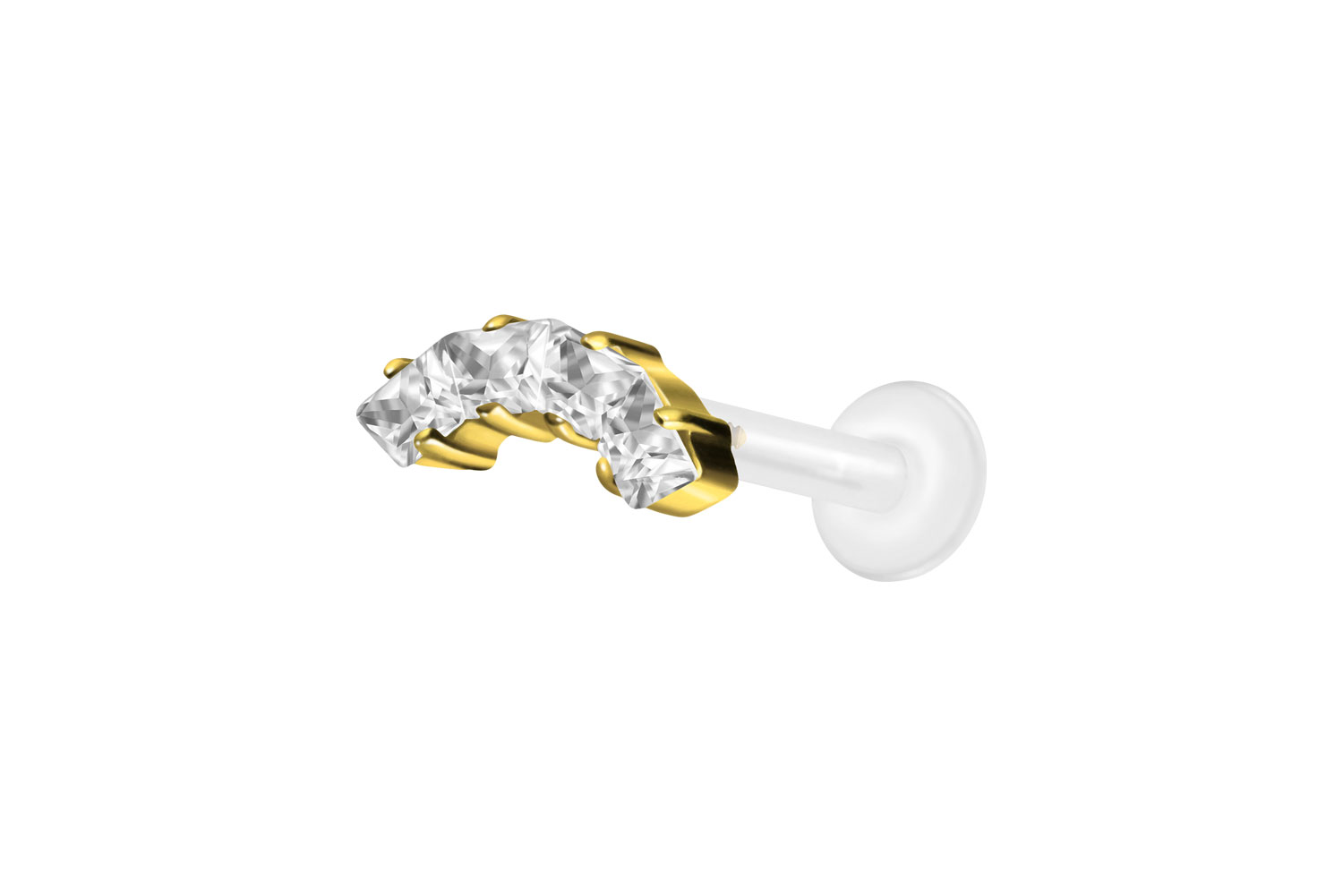 PTFE Labret Piercing mit Innengewinde + Titan-Aufsatz EINGEFASSTE KRISTALLTRAPEZE